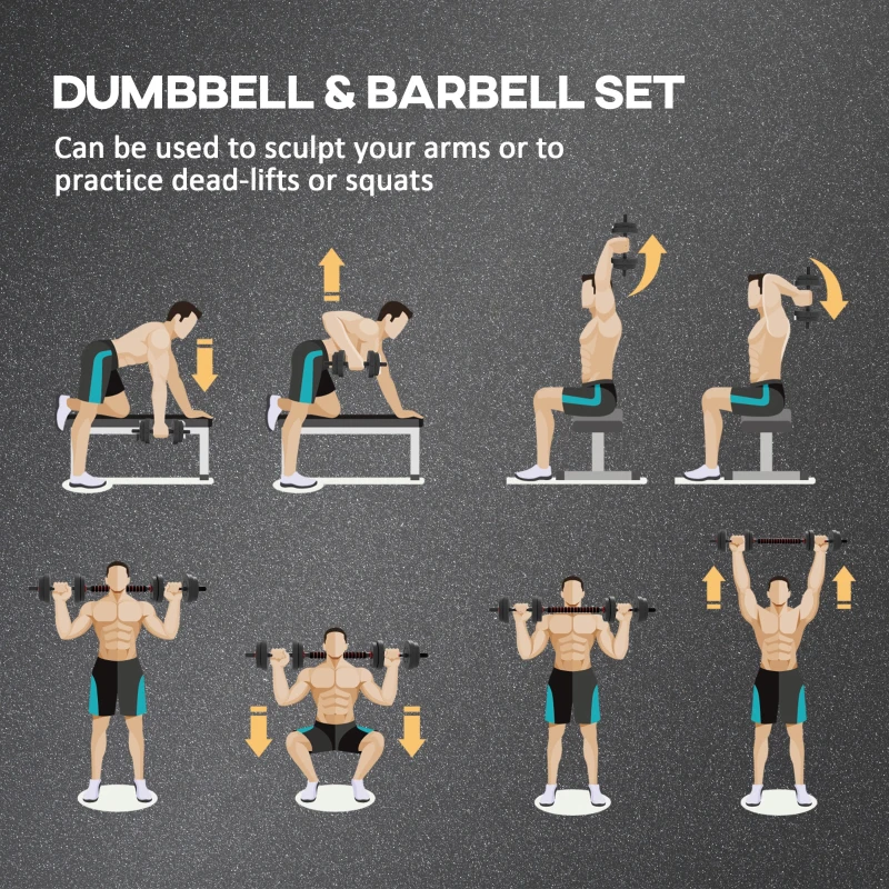 HOMCOM 15kg 2 in 1 Adjustable Dumbbells Weight Set, Dumbbell Hand Weight Barbell for Weight Training, Black