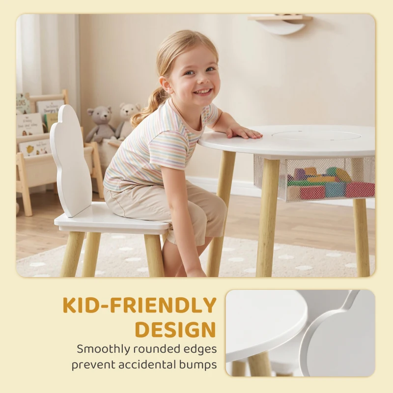 AIYAPLAY Kids Table and Chairs Set with Storage Bag Toddler Table and Chairs Set 3 Piece for Playroom White