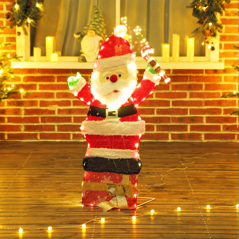 Outsunny 97er LED Weihnachtsdeko, Weihnachten Weihnachtsmann in warmweiß, Stahlrahmen Mehrfarbig