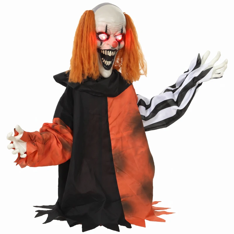 HOMCOM Animated Halloween Face Changing Clown, Animatronic Joker with Cackling Sound, Glowing Eyes, Sound/Touch Activated