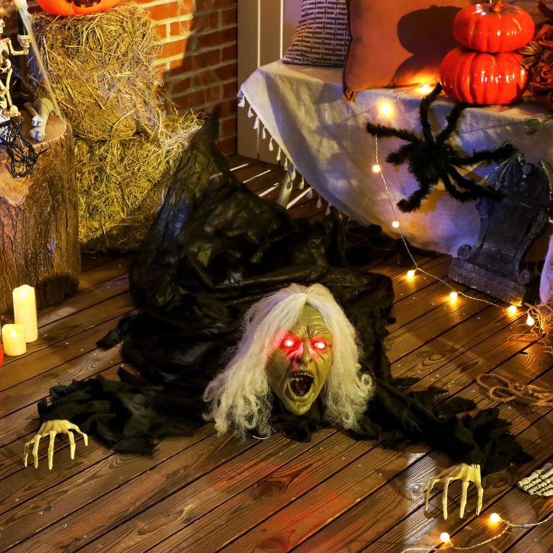 Outsunny 183cm Halloween Dekoration Halloween Zombie-Alte mit LED-Lichter, Soundfunktion, für Party(m-2)