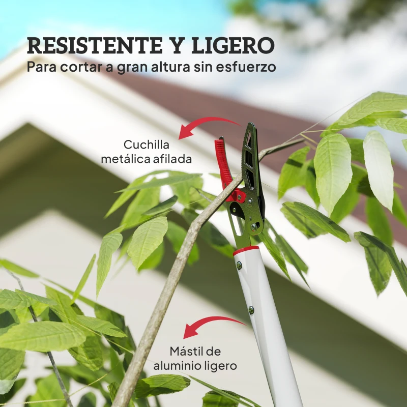 Outsunny Tijeras de Podar de Jardín 180 cm con Mango de Aluminio Ligero y Resistente Cuchilla Metálica para Poda de Ramas Altas Plata
