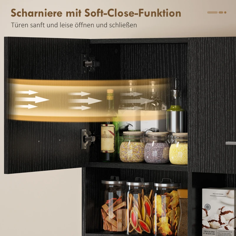 HOMCOM Küchenschrank, Buffet mit Schublade, Soft-Close Türen, 80 x 35 x 180 cm, Schwarz