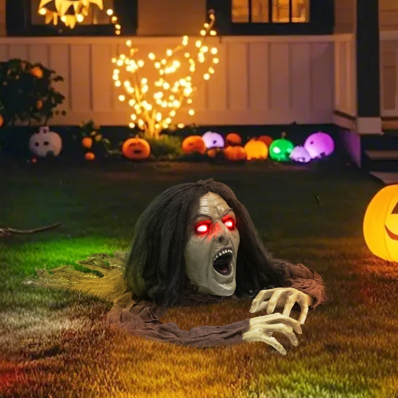 Outsunny Kriechende Zombie-Dekoration für Halloween, Sounds, Lichter, Batteriebetrieb(m-10)