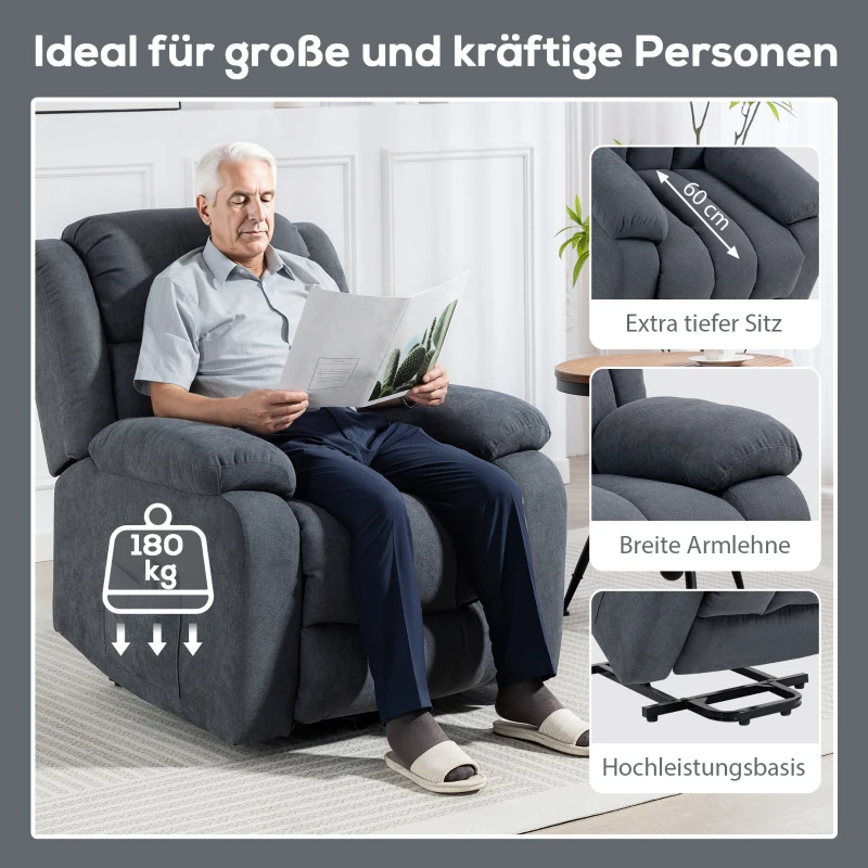 HOMCOM Fernsehsessel mit Aufstehhilfe Elektrisch Relaxsessel mit Liegefunktion, Massagefunktion, 93x91x103 cm, Dunkelgrau