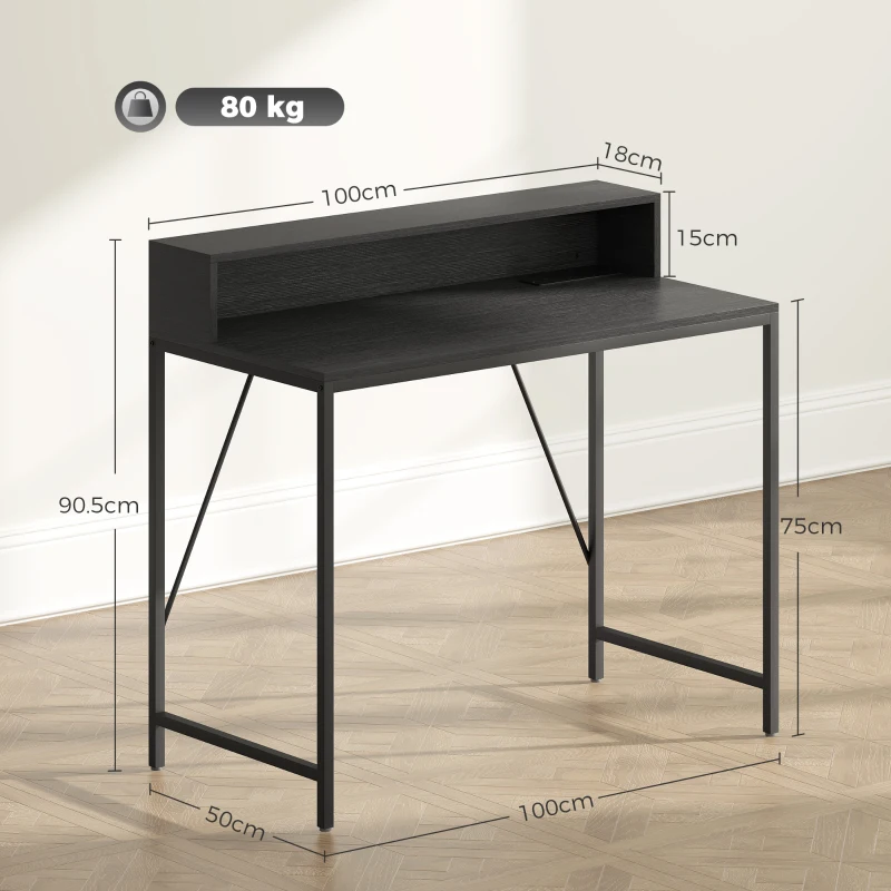HOMCOM Gaming Desk, 100cm Computer Desk with LED Lights, Power Outlets, Monitor Stand and Remote, Black Wood-Effect