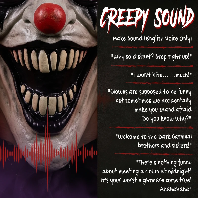 HOMCOM Animated Halloween Face Changing Clown, Animatronic Joker with Cackling Sound, Glowing Eyes, Sound/Touch Activated