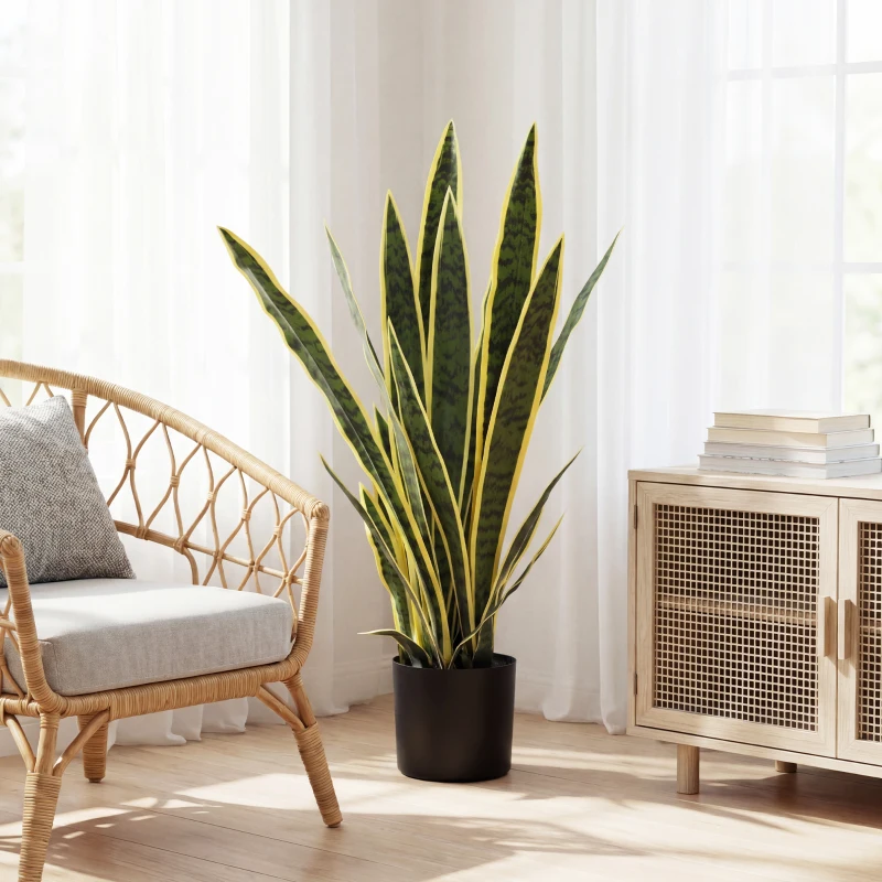 Outsunny Künstliche Schlangenpflanze groß 77 cm Kunstpflanze im Topf für Wohnzimmer Geschenk
