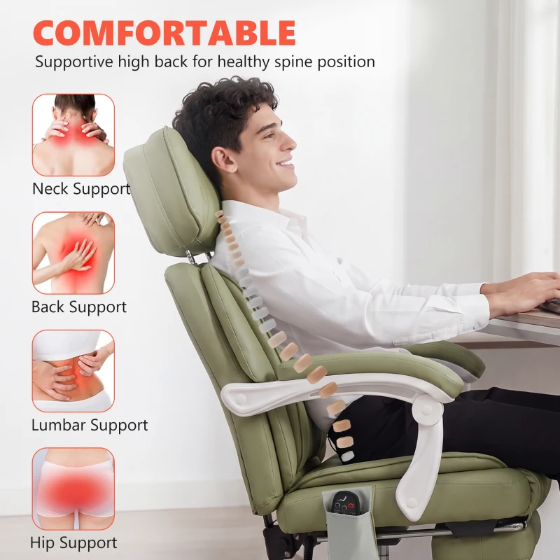 HOMCOM High Back Vibration Massage Office Chair Heated Reclining Computer Chair w/ Adjustable Height, Swivel Wheels, Lime Green