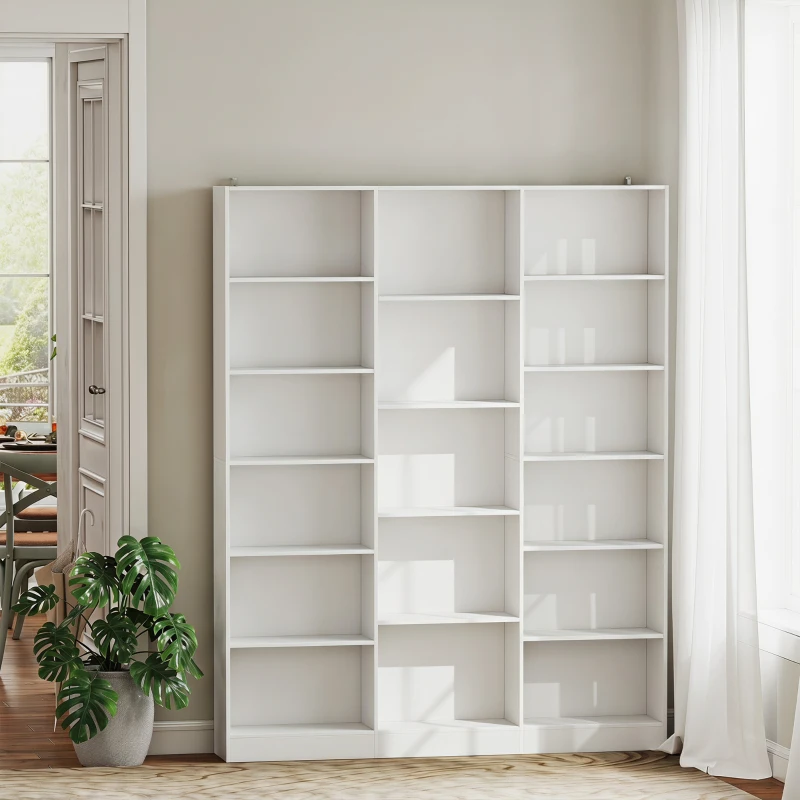 HOMCOM Estante 6 Níveis Prateleira de Armazenamento com 17 Compartimentos e Prateleiras Ajustáveis 149x23,6x188 cm Branco