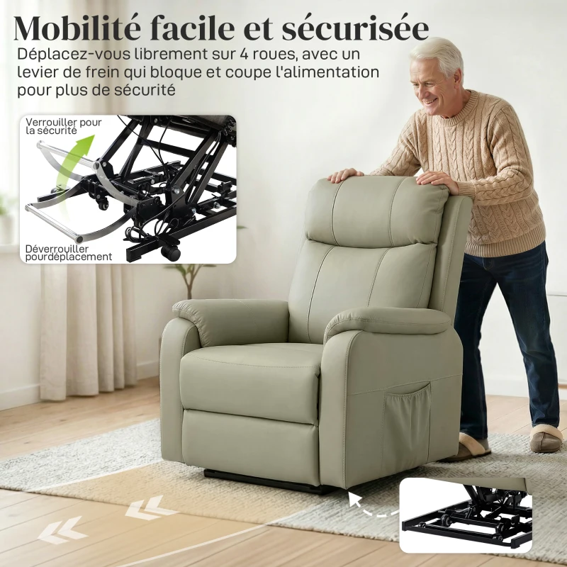 HOMCOM Fauteuil releveur électrique, fauteuil relax électrique, double moteur, dossier inclinable, 87x96x105cm, crème