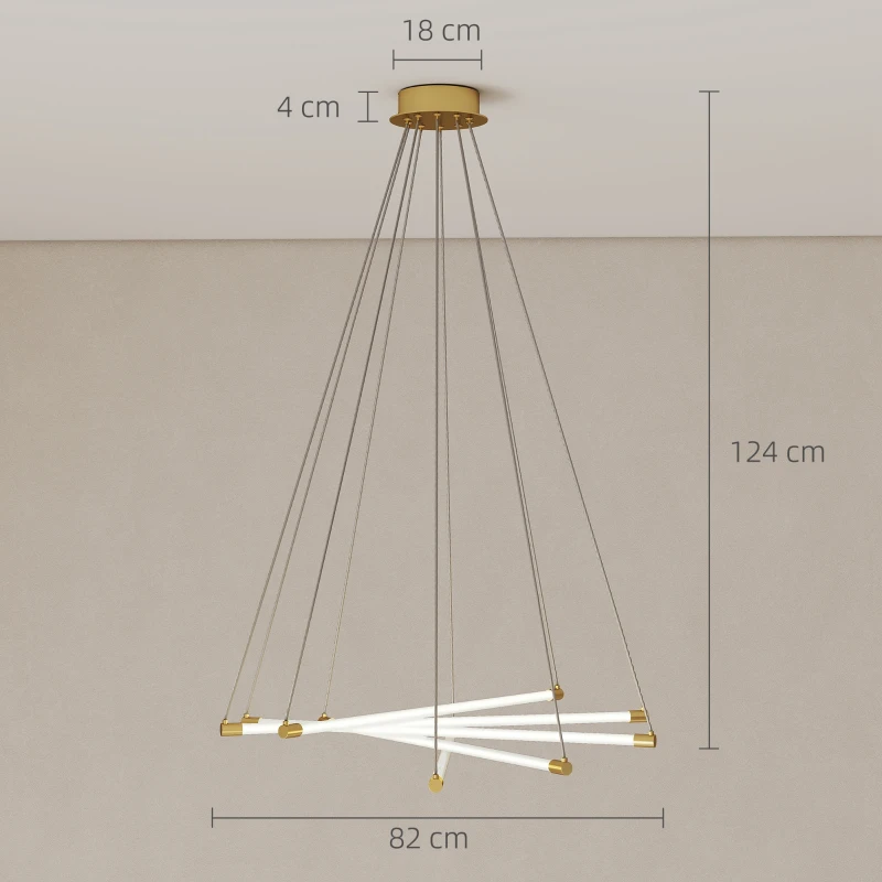 HOMCOM LED-Deckenlampe, 50W, 5 anpassbare Lichtrohre, anpassbar, Deckenleuchte für Wohnzimmer, Esszimmer, Küche, Gold+Weiß