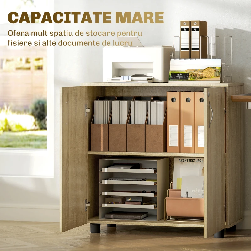 Vinsetto Dulap de birou multifuncțional pentru documente cu încuietoare, 2 uși și raft interior, 80x40x80 cm, stejar