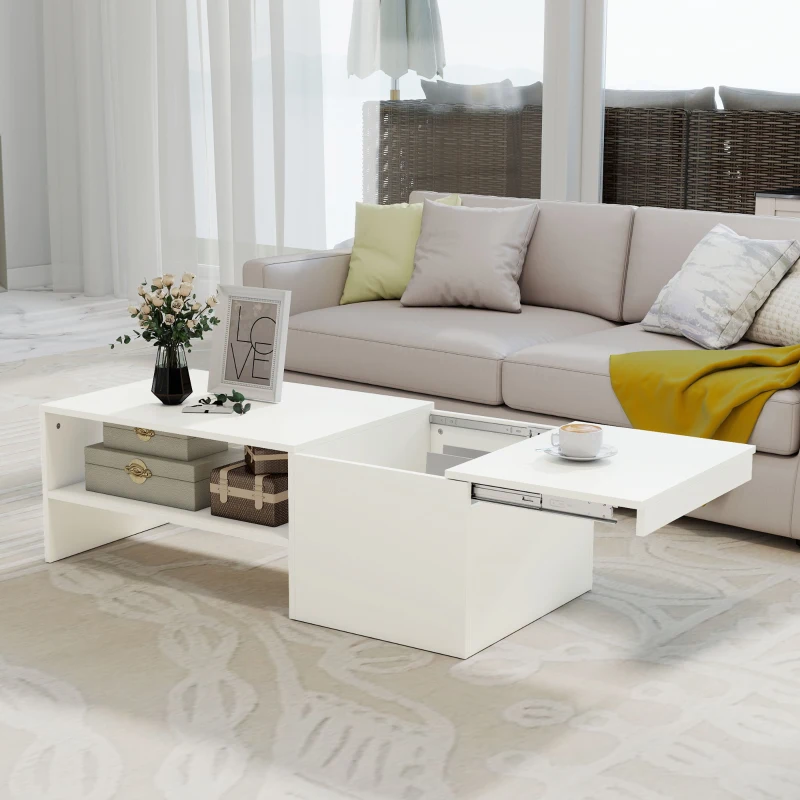 HOMCOM Verstellbarer Couchtisch, Metallschienen, Spanplatte, Fußpads, Weiß