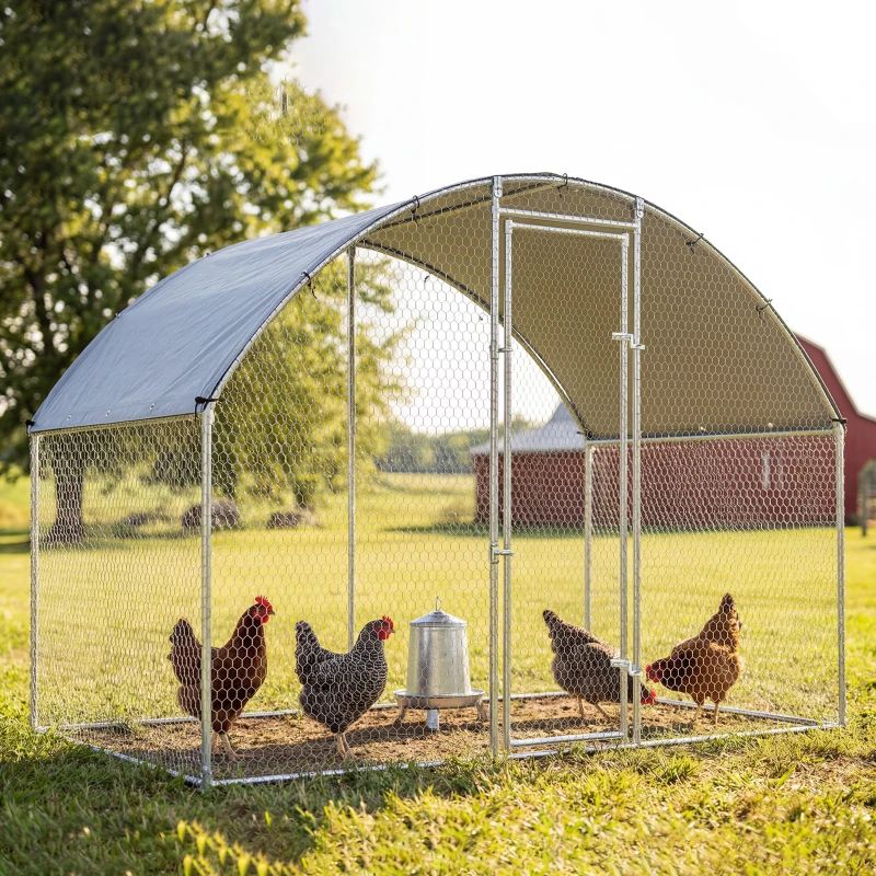 PawHut Gallinero para Exterior 2,8x1,7x1,9 m Cubierta de Tela Oxford Anti-UV Impermeable Pestillos para 5-8 Gallinas Plata