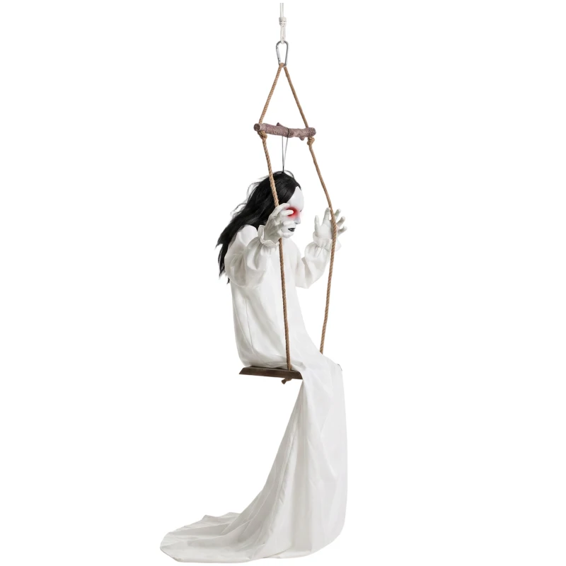 HOMCOM 170cm Animated Hanging Swing Ghost Halloween Decoration, Sound Touch Activated Ghost Halloween Animatronic