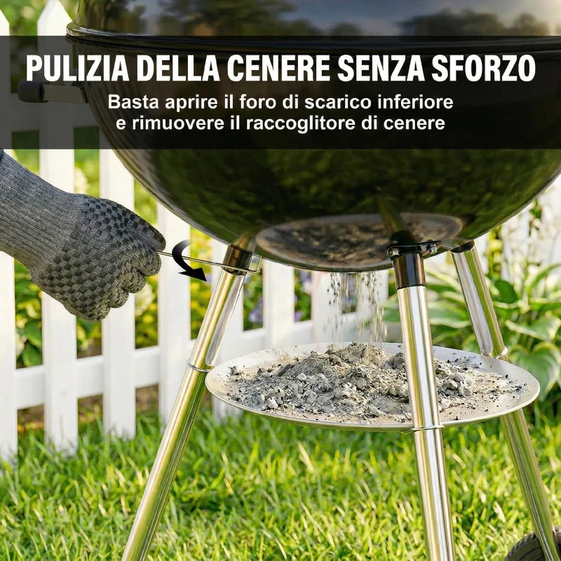 Outsunny Barbecue a Carbone Rotondo con Termometro e Ripiano Inferiore, in Metallo e Acciaio Inox, 73x65x105 cm, Nero