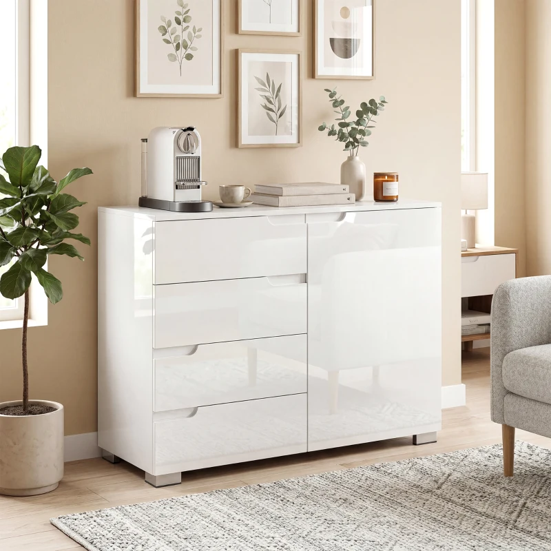 HOMCOM Kommode mit 4 Schubladen Sideboard mit 1 Tür, Verstellbarem Einlegeboden, für Wohnzimmer, Schlafzimmer 100 x 40 x 80 cm