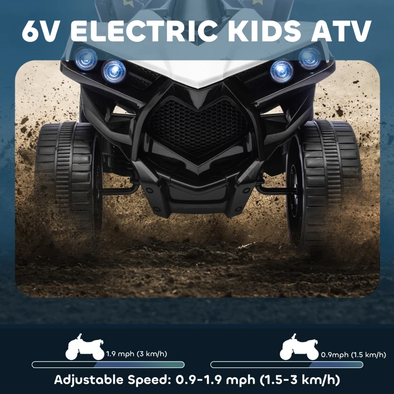 AIYAPLAY 6V Kids ATV, 4 Wheeler Electric Ride on Car with Music and LED Headlights, for Ages 18-56 Months Boys and Girls, White