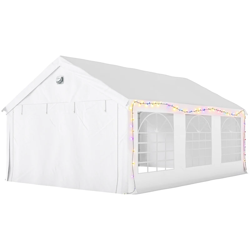 Outsunny Carpa para Fiestas 4x6 m Carpa de Jardín con Luces LED Paredes Extraíbles 2 Puertas y Ventanas UPF30+ para Boda Blanco