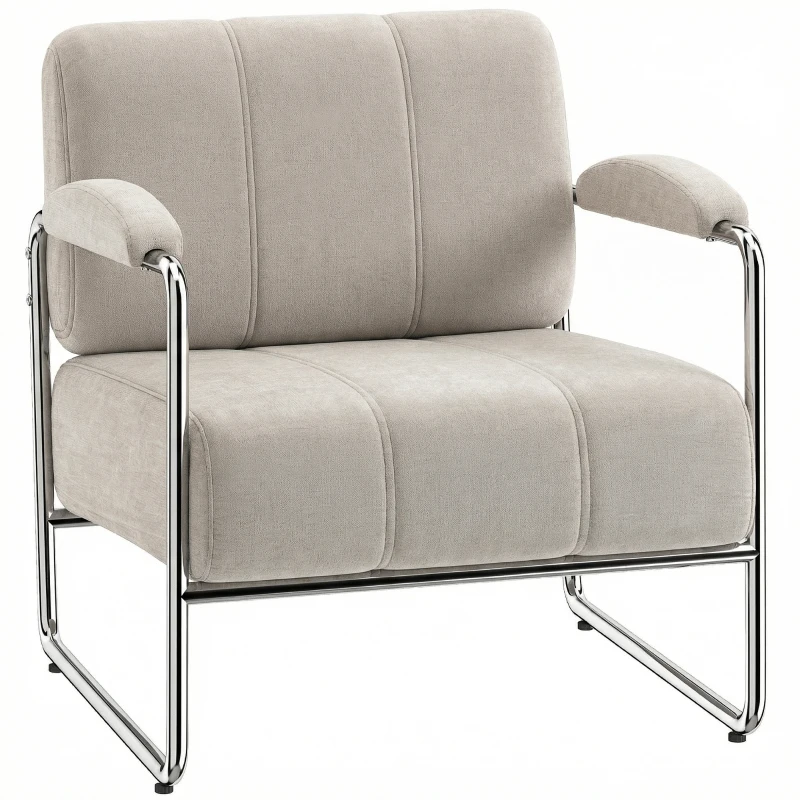 HOMCOM Moderner Sessel, Akzentstuhl mit breitem Sitz und dicker Polsterung, Chenille-Polsterstuhl fürs Wohnzimmer, Beige