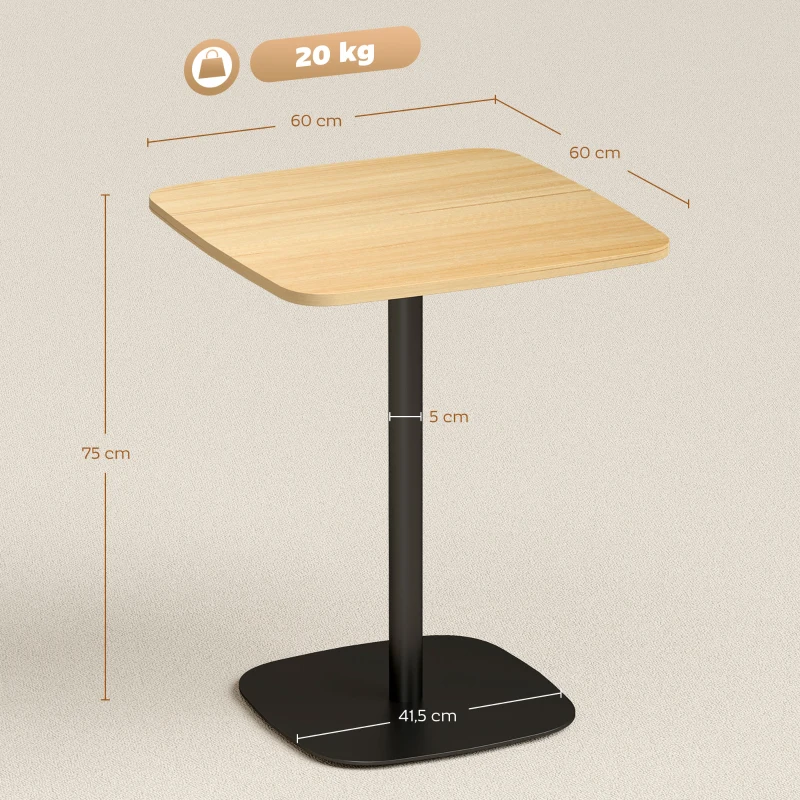 HOMCOM Kleiner Esstisch, 60 cm, quadratisch, MDF-Tischplatte, Stahlsockel, für Wohnzimmer, Esszimmer, Küche, Naturholz+Schwarz