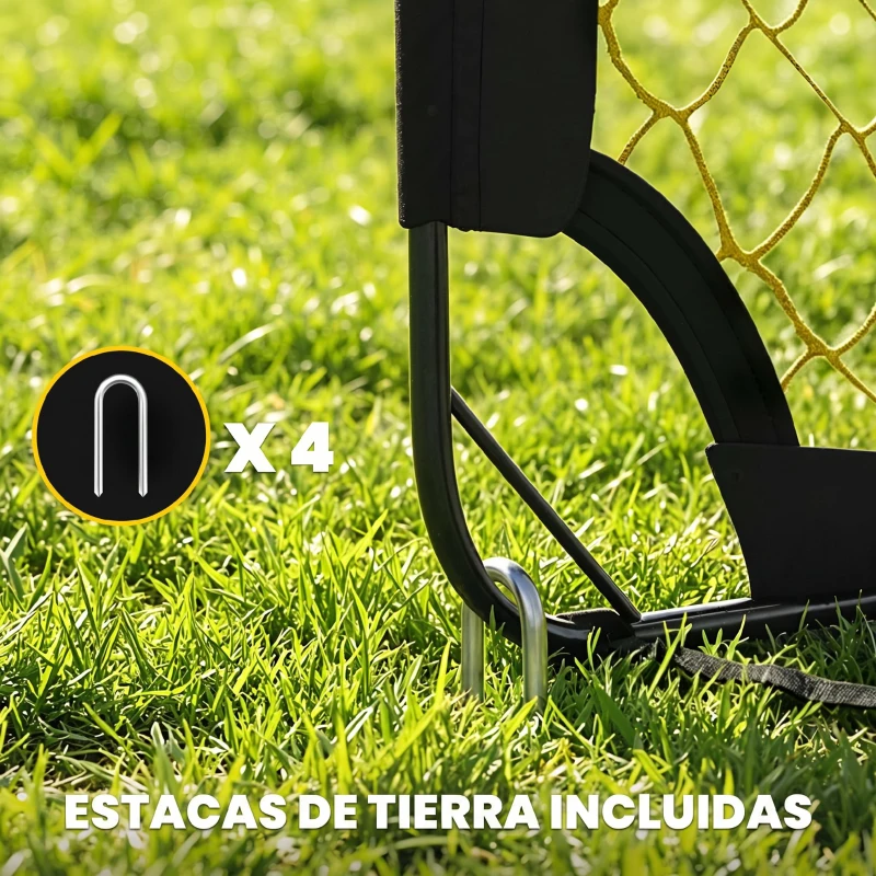 SPORTNOW Portería de Fútbol Pop-Up Plegable Red Portátil con Bolsa de Transporte 4 Piquetas en U y Varillas de Fibra de Vidrio