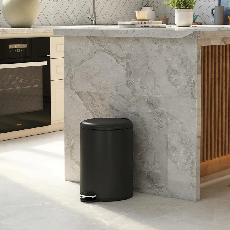 HOMCOM 20-Liter Küchen-Mülleimer, Fingerabdruckresistenter Metall-Abfalleimer mit Soft-Close-Deckel, Fußpedal und herausnehmbarem Eimer, Schwarz