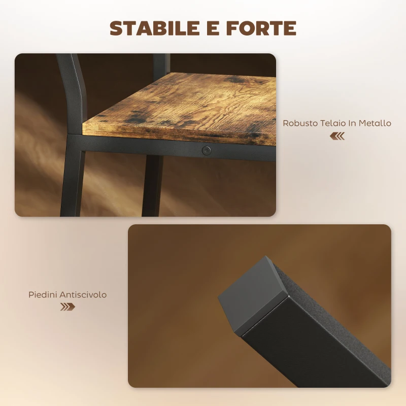 HOMCOM Set 2 Sgabelli da Bar con Schienale e Poggiapiedi Integrato in Stile Industriale, Marrone Rustico