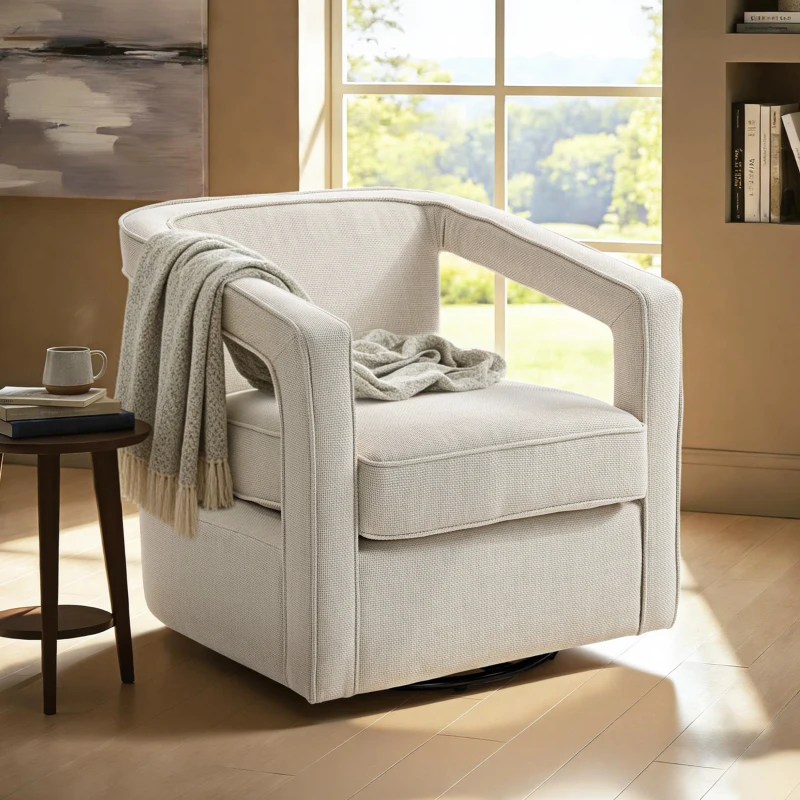 HOMCOM Sessel Wohnzimmer 360° drehbar Loungesessel Relaxsessel mit einteilig Rückenlehne und Armlehnen 77 x 75 x 72 cm Beige