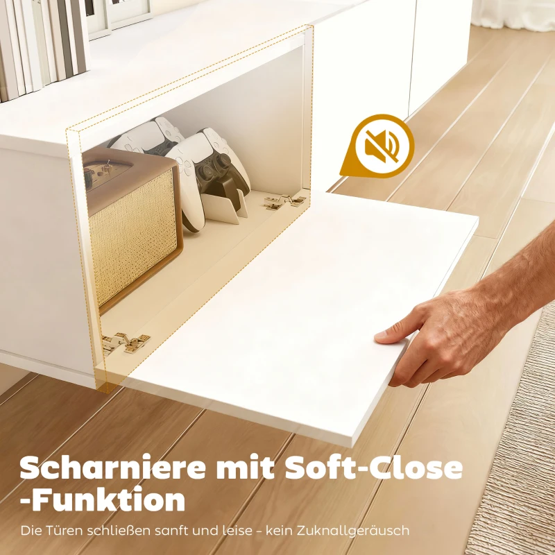 HOMCOM Schwebender TV-Schrank, Wandmontage, 3 Schubladen, viel Stauraum, 180 cm, Weiß