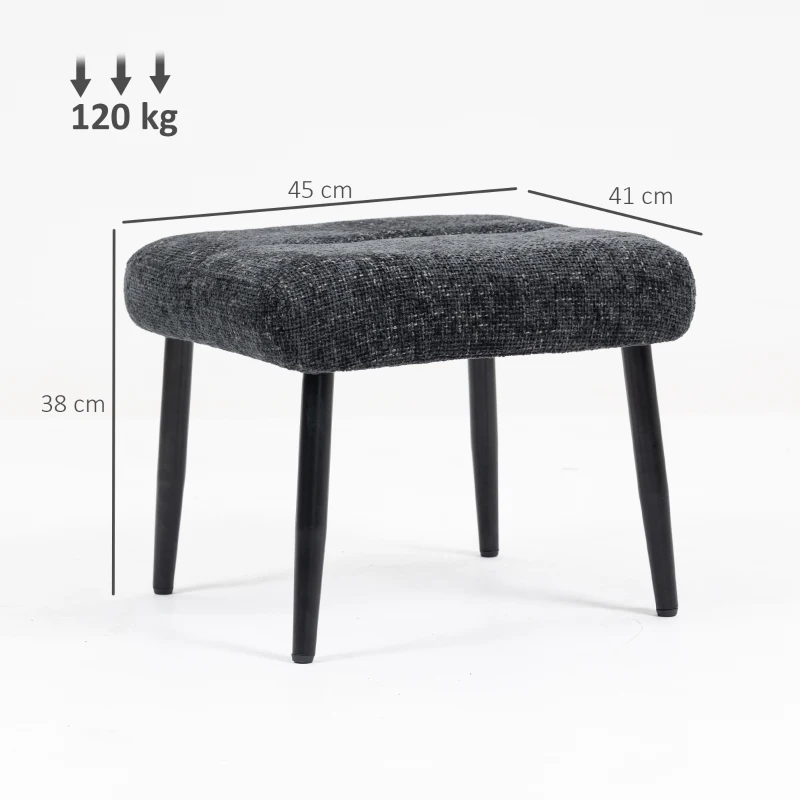 HOMCOM Sitzhocker Hocker mit weichem Sitzkissen Stahlbeinen Fußhocker mit Chenille-Stoff, 45 x 41 x 38 cm, Dunkelgrau