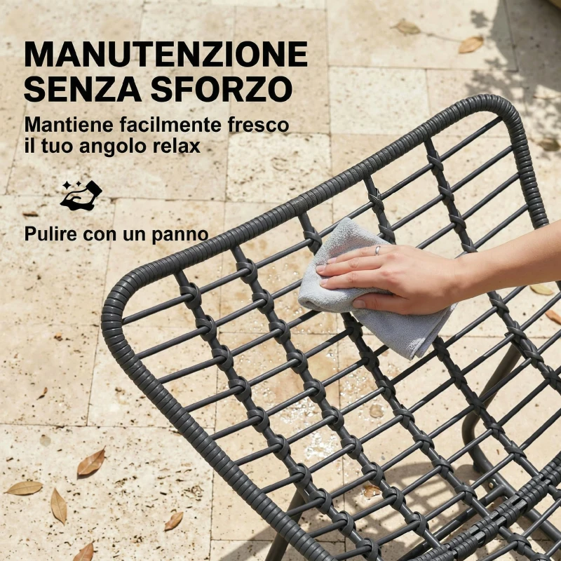 Outsunny Sedia a Dondolo stile Boho in Rattan e Metallo con Cuscino Morbido, 87x110x70 cm, Grigio Scuro