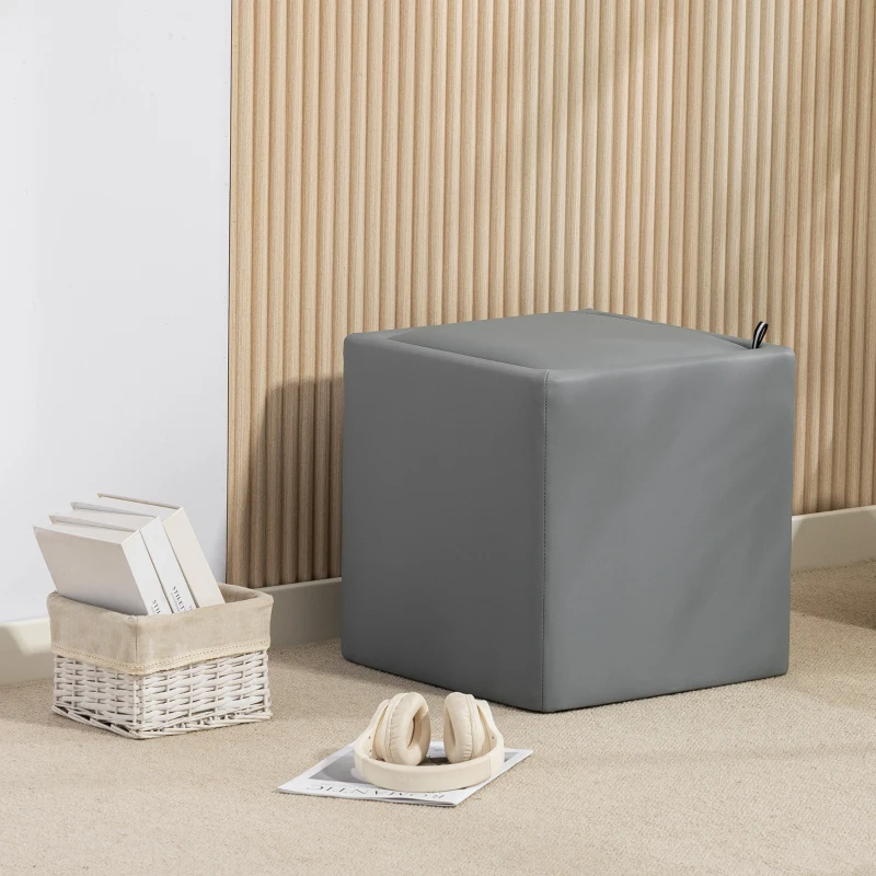 HOMCOM Sitzhocker mit Stauraum Hocker mit Deckel, Quadratischer Fußhocker Sitzwürfel Kunstleder 40 x 40 x 40 cm Grau