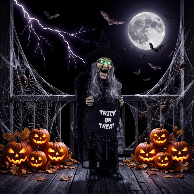 HOMCOM 94cm Animated Witch Halloween Decoration, Scary Halloween Animatronics Decor with Sound Touch Activated & Light Up Eyes