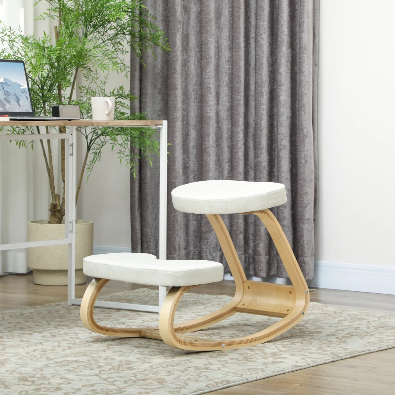 HOMCOM Siège assis genoux, siège ergonomique en bois à bascule, chaise à genoux pour bureau à domiciles, crème