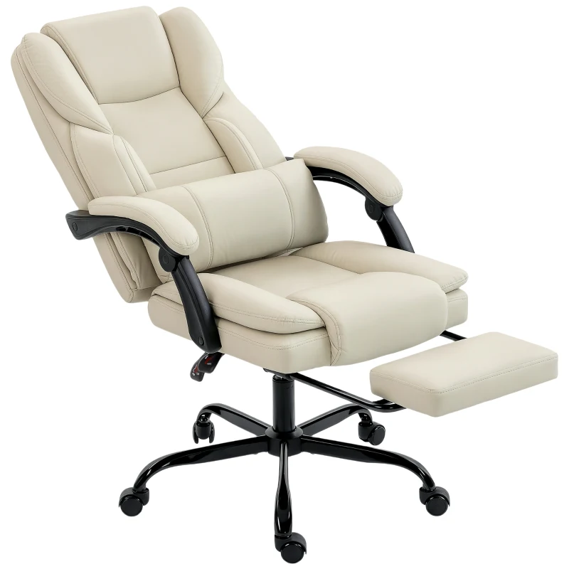 HOMCOM Bürostuhl mit tierfreundlichem Kunstleder-Bezug, Fußstütze, höhenverstellbar, rollbar, Beige