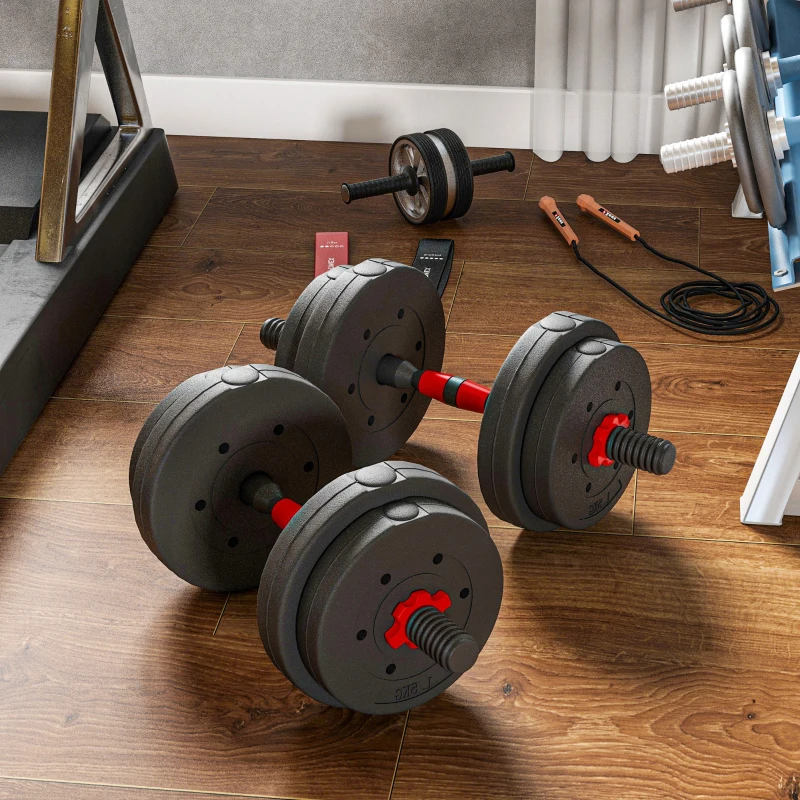 HOMCOM Ensemble d'haltères Courtes Total 15 Kg 2 en 1 poids réglable Barres incluses - entraînement Musculaire & haltérophilie