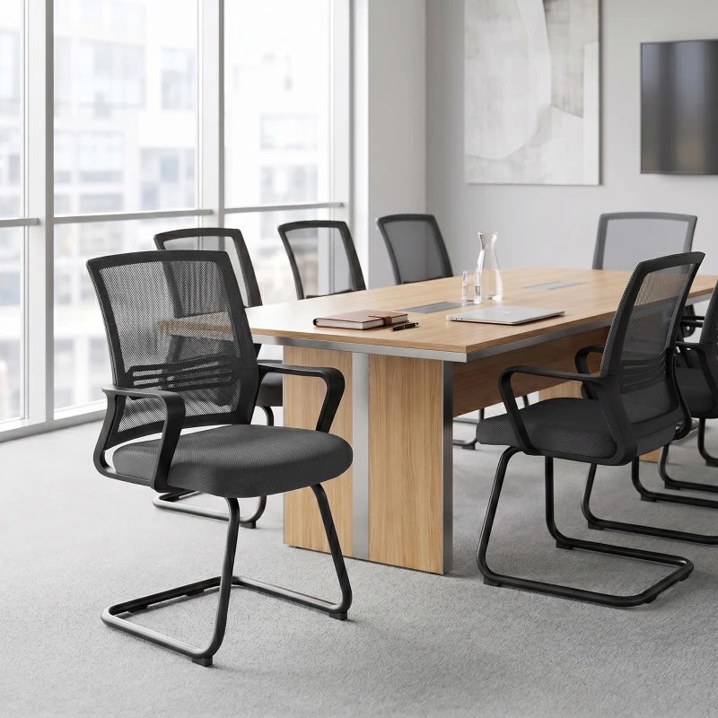 HOMCOM Padded Meeting Office Chair, Ergonomic Desk Chair No Wheels with Sled Base for Bedroom, Waiting, Reception, Dark Grey