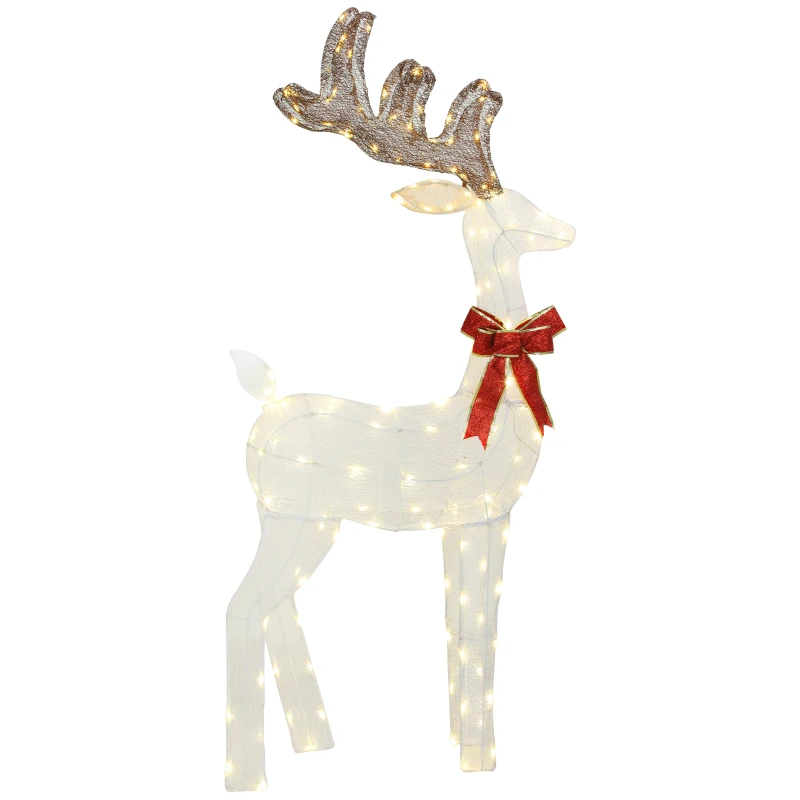 Outsunny Rentier mit roter Schleife, 137 LEDs, Weihnachtsbeleuchtung, wetterfest, 66 x 25 x 135 cm, Silber