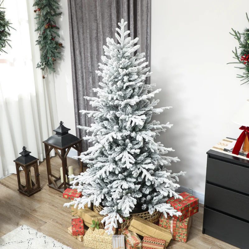 HOMCOM Künstlicher Weihnachtsbaum, 180cm Christbaum mit Schnee, 1815 Zweigen, klappbarem Metallständer