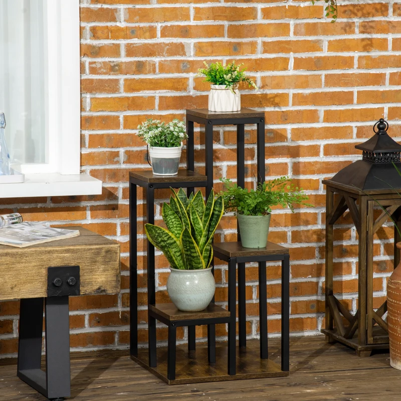 Outsunny Soporte para Plantas de Madera de 4 Niveles con Base Soporte para Macetas para Interior y Exterior 40x40x81 cm Marrón
