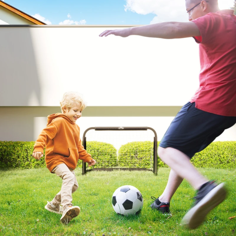 HOMCOM Lot de 2 Mini Cages de Football Pliables avec Filet et Piquets d'Ancrage au Sol, Métal Époxy et Oxford, 90x36x60cm, Noir