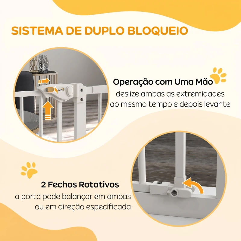 PawHut Barreira de Segurança para Cães 74-94 cm com Extensão, Montagem por Pressão e Bloqueio Duplo, Branco