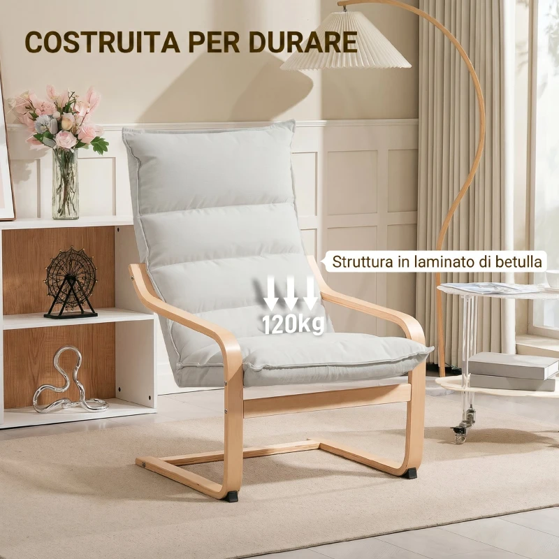 HOMCOM Poltrona a Dondolo Moderna con Braccioli in Legno e Cuscini Spessi in Velluto, 67x83x105 cm, Crema
