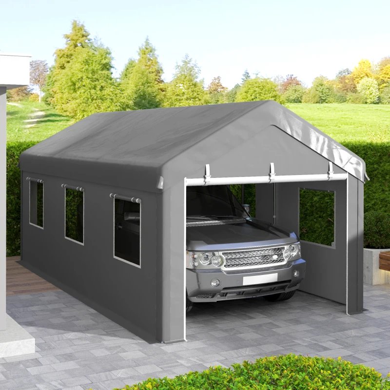 Outsunny Tente garage carport 6L x 2,95l x 2,78H m acier galvanisé PE haute densité 160 g/m²  2 portes enroulables et 6 fenêtres