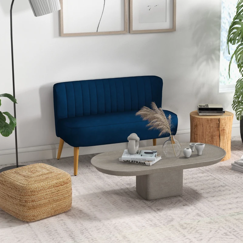 HOMCOM Sofa Retrodesign 2-Sitzer-Sofa, Holzbeine, 117 cm x 56,5 cm x 77 cm, Blau