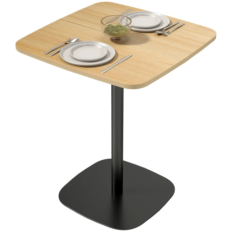 HOMCOM Kleiner Esstisch, 60 cm, quadratisch, MDF-Tischplatte, Stahlsockel, für Wohnzimmer, Esszimmer, Küche, Naturholz+Schwarz