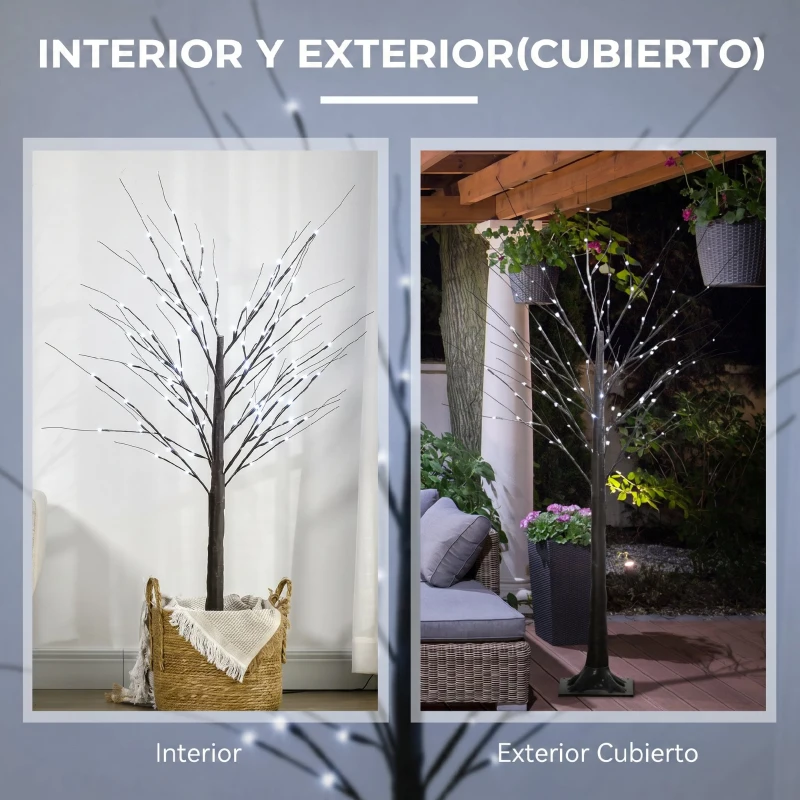 HOMCOM Árbol Luminoso LED Blanco Cálido 96 LEDs Uso Interior 150 cm Decoración de Navidad Marrón