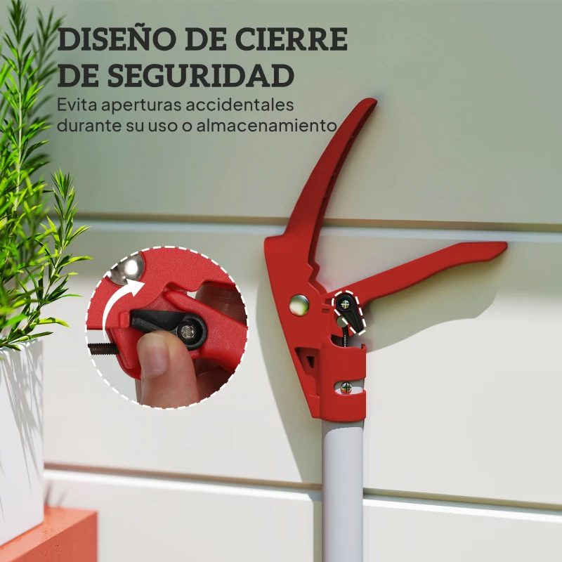 Outsunny Tijeras de Podar de Jardín 180 cm con Mango de Aluminio Ligero y Resistente Cuchilla Metálica para Poda de Ramas Altas Plata